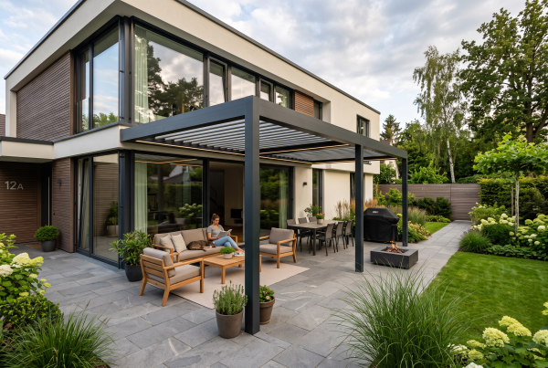 Pergola auf Schraubfundamenten als stabile Basis für Terrassenüberdachungen und hochwertige Außenbereiche.
