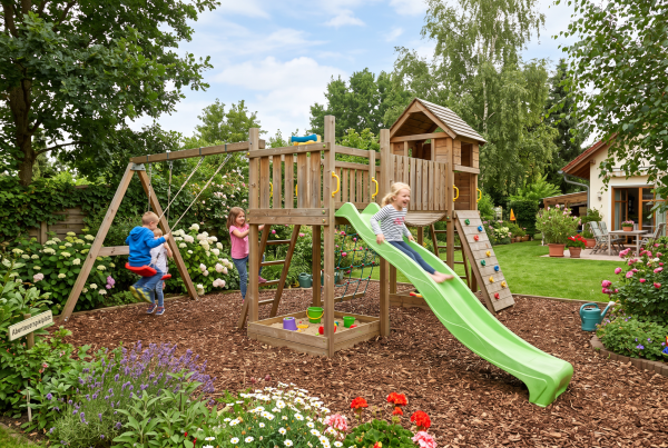 Schraubfundamente für Spieltürme und Schaukeln im Garten für eine sichere, stabile und langlebige Verankerung.