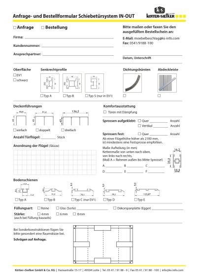 Bestellformular Schiebetürsystem In-Out