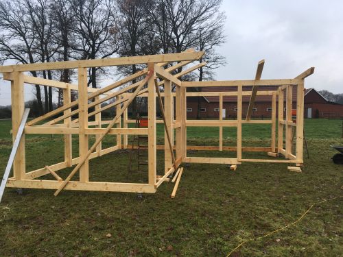 Holzrahmenkonstruktion auf Schraubfundamenten für den schnellen und nachhaltigen Bau von Holzgebäuden und Gartenhäusern.
